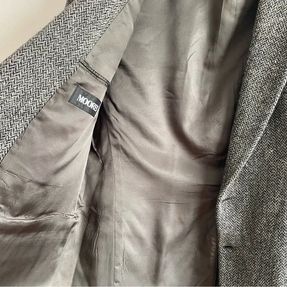 Vintage Harris Tweed Jacket Wool Tweed Grey Herringbone Blazer 42 Long/Tall - Picture 8 of 14